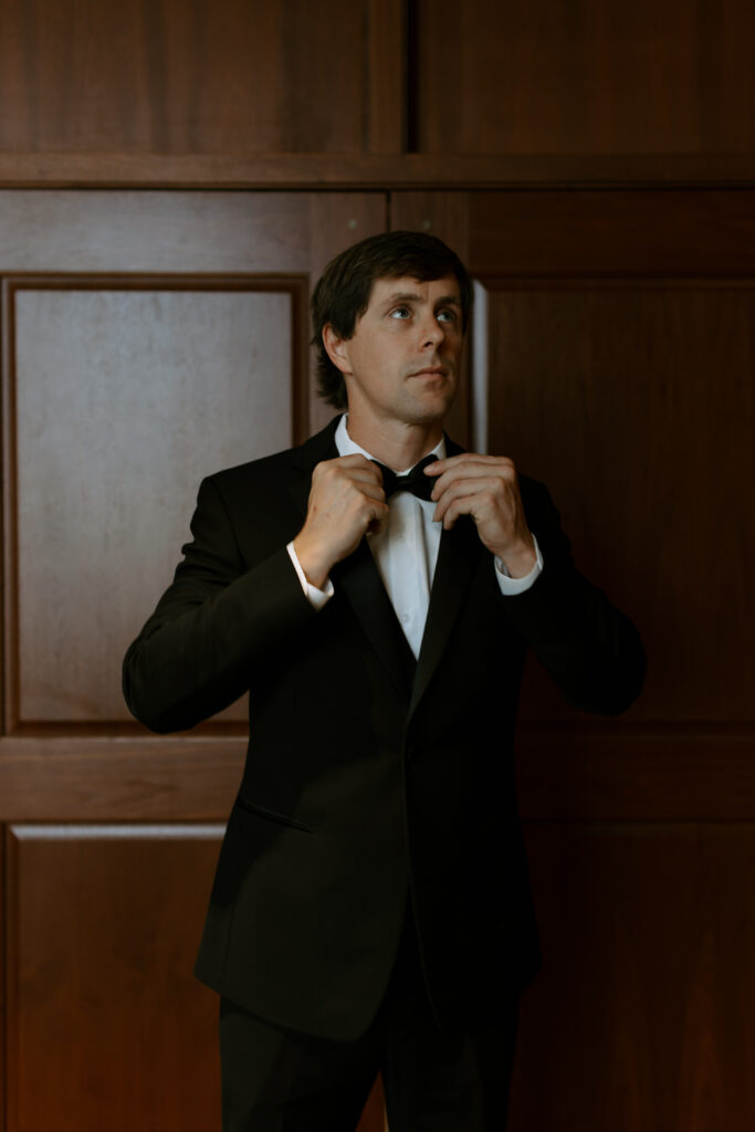 Groom portrait during an intimate courthouse wedding in Upstate South Carolina