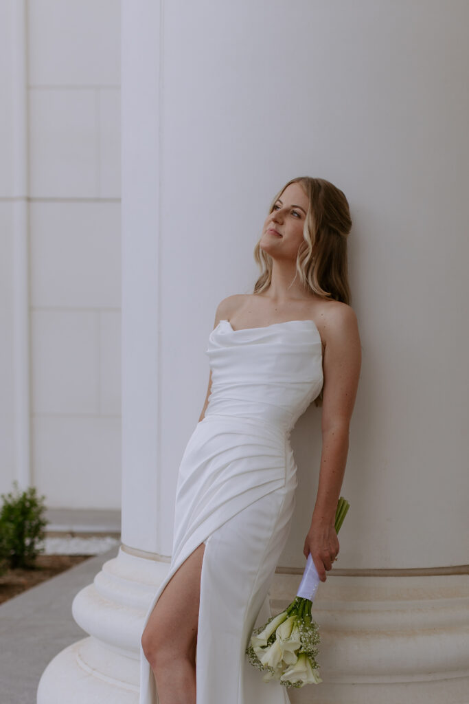 Portrait of the bride before her courthouse wedding in Upstate South Carolina