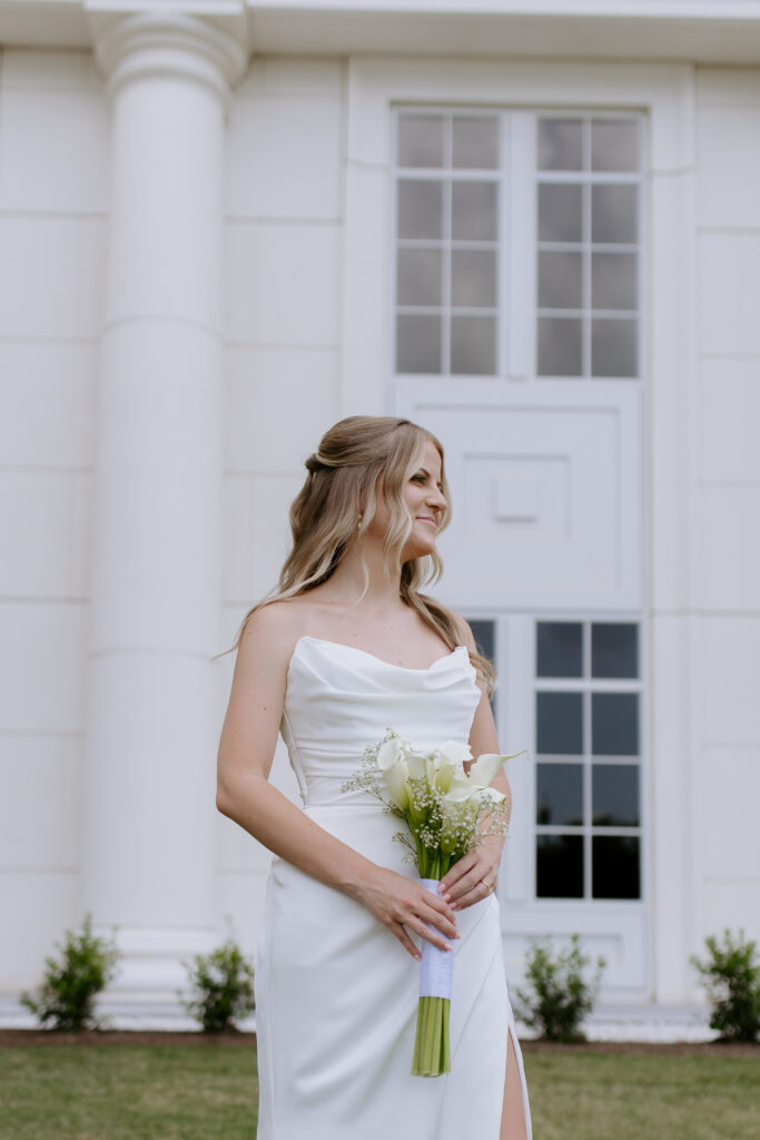 Bride holding her bouquet before her Spartanburg courthouse ceremony